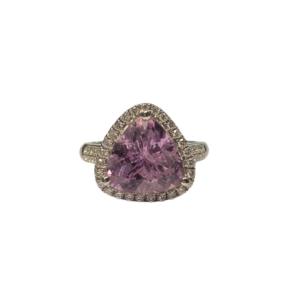 Pink Kunzite and Diamond Trillion Cut Ring