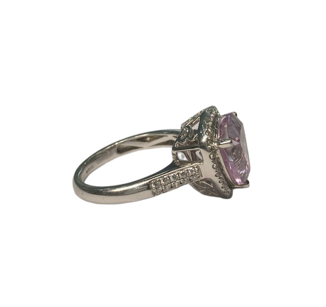 Pink Kunzite and Diamond Trillion Cut Ring