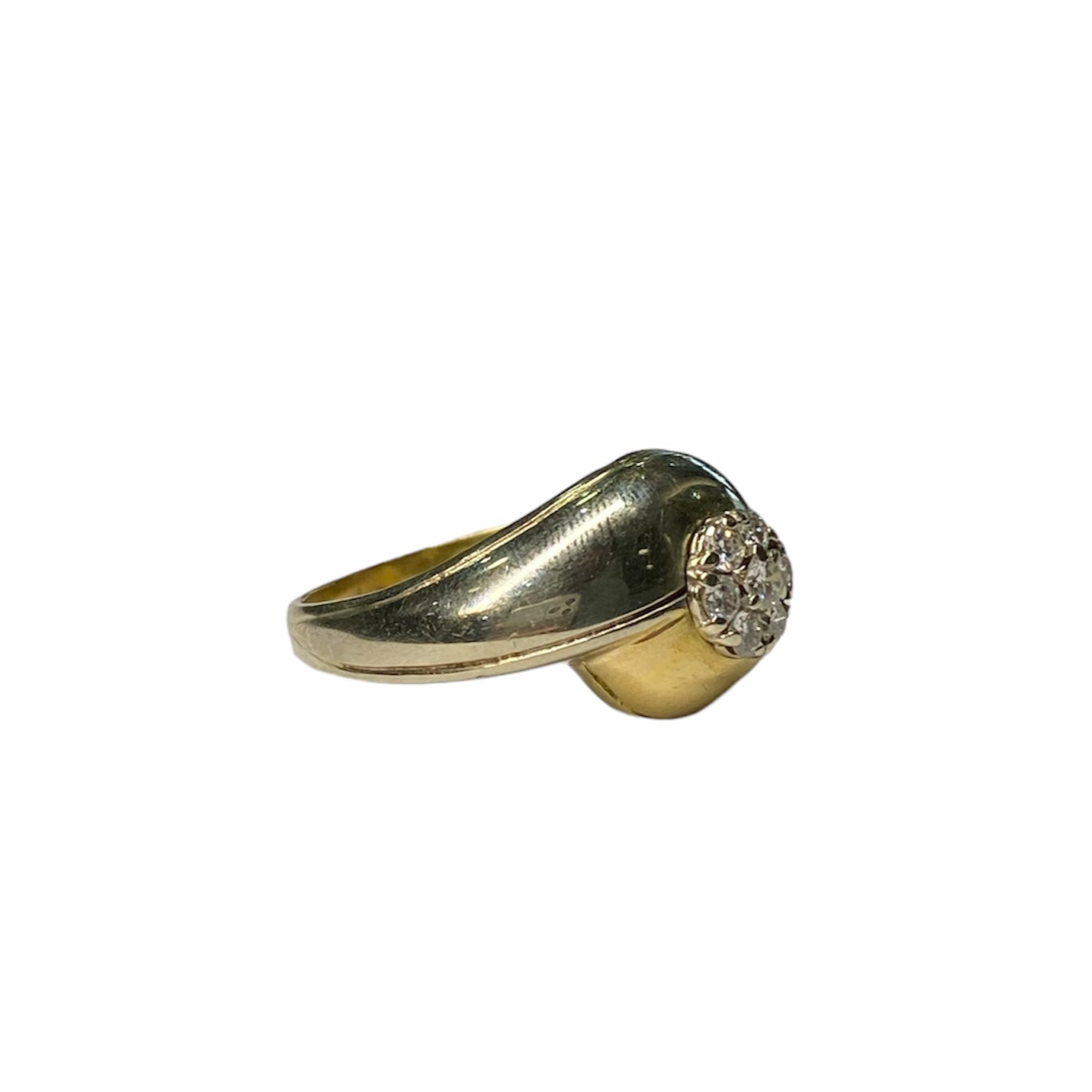 Unisex Vintage 18ct White and Yellow Gold Diamond Signet Ring