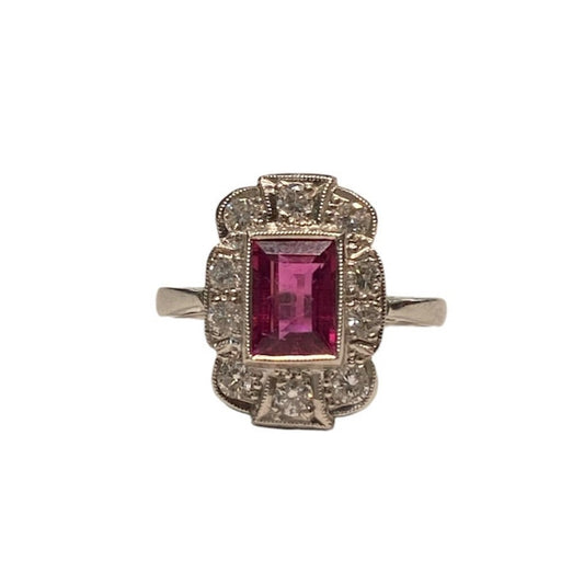 Art Deco 18ct Gold Pink Tourmaline and Diamond Ring