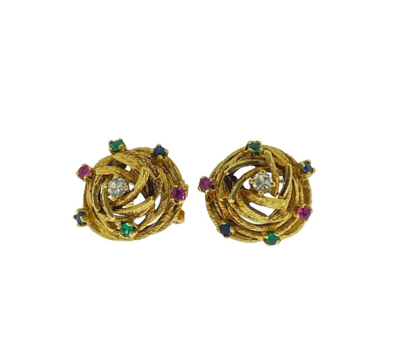 Vintage Multi-gemstone Gold Earrings