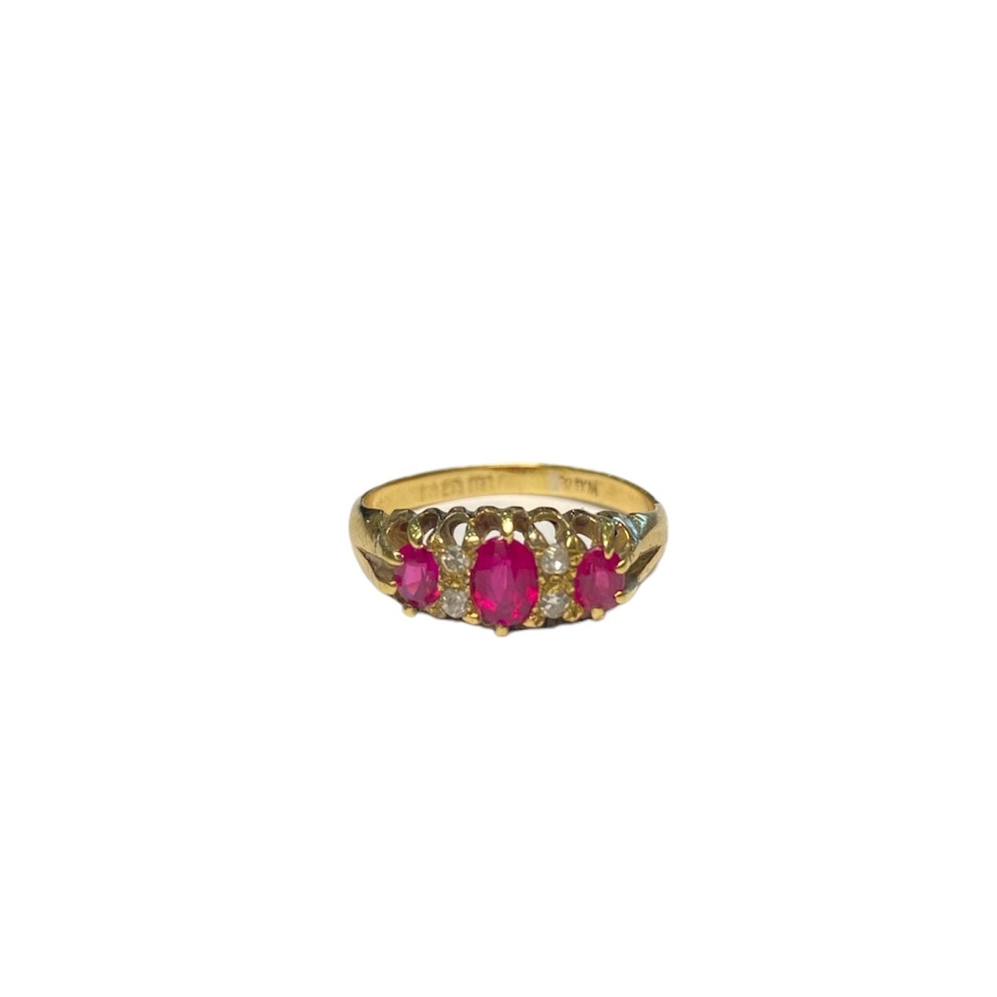 Victorian 18ct Diamond and Ruby Three Stone