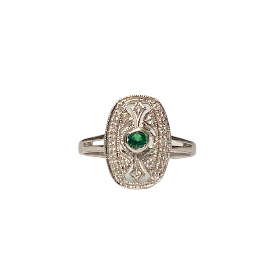 Art Deco Emerald and Diamond Cluster Ring