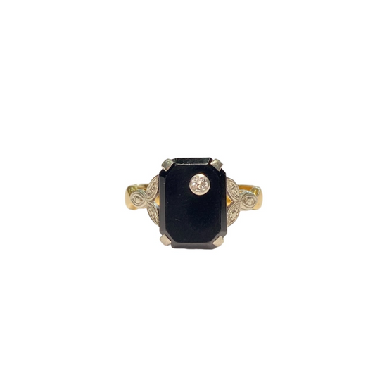 18ct Gold Onyx & Diamond Signet