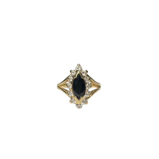 Victorian Black Sapphire & Cubic Zirconia Marquise Ring